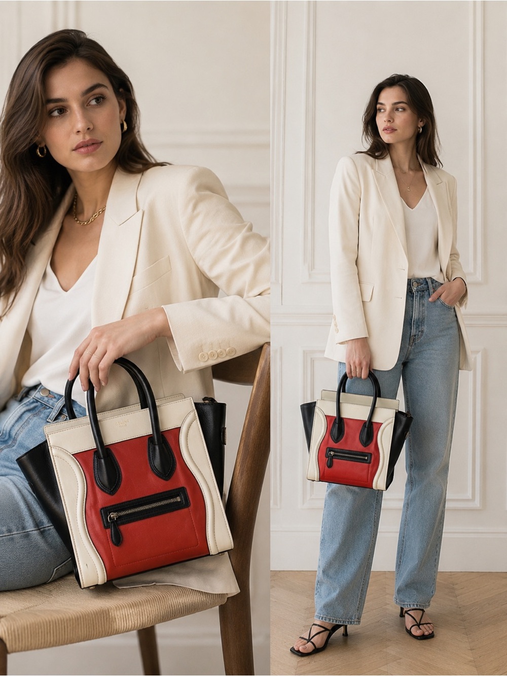 ❤️🖤  CELINE Nano Luggage Tote 🖤❤️
Iconic Tri-Color Smooth Leather - Picture 2 of 12